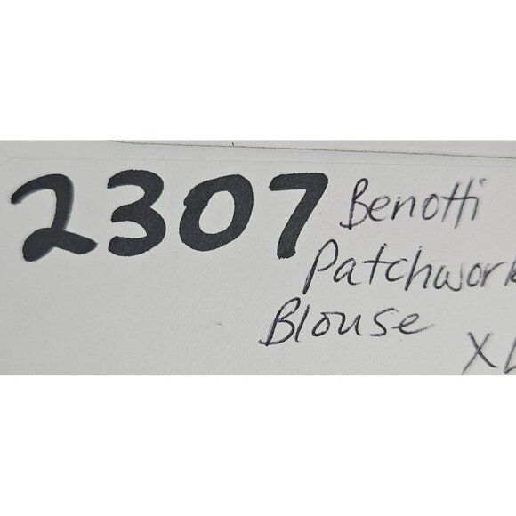 Benotti Patchwork Blouse Shirt Womens XL Long Sleeve Retro Bohemian Boho Hippie - Picture 16 of 16